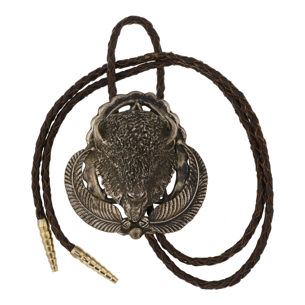 Southwest Casted Sterling Silver Bison Bolo Tie & Brass Tips (1 of 3)