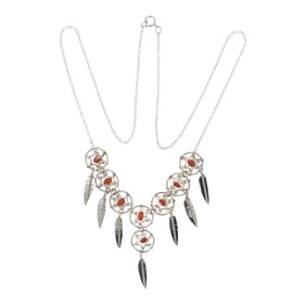 Navajo Mediterranean Coral Dream Catcher Necklace