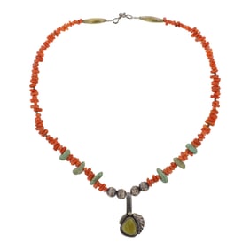 Vintage Navajo Turquoise & Coral Necklace