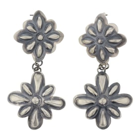 Tim Yazzie Navajo Plain Silver Bump Out Earrings