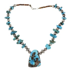 Navajo Nevada Turquoise & Shell Heishi Bench Beads Necklace