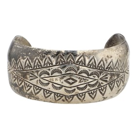 Vintage Navajo Palin Silver Stamp Work Cuff Bracelet