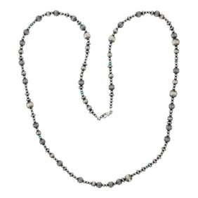 Navajo Oxidized Beads Mixed Sizes With Kingman Turquoise Accents Necklace