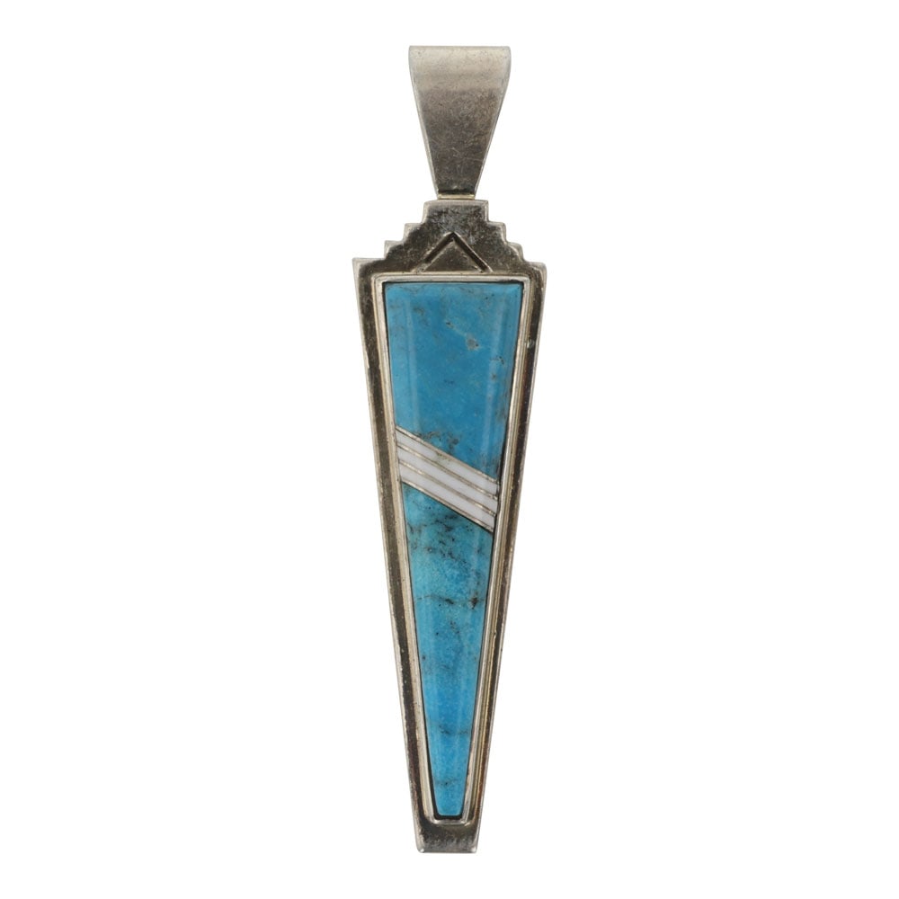 Herbert & Veronica Thomspon Turquoise Inlay Pendant: Sterling Silver | Genuine Turquoise | Herbert & Veronica Thomspon Turquoise Inlay Pendant | Navajo Native American Southwest Indian Jewelry | Good (no breaks or damages) | Approximate Weight: 13 Grams