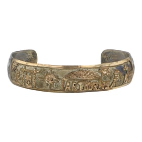 Vintage Navajo Sterling Silver & Gold Filled Story Teller Cuff Bracelet