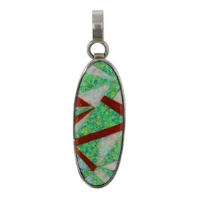 Ric Laselute Zuni Coral & Synthetic Opal Inlay Pendant
