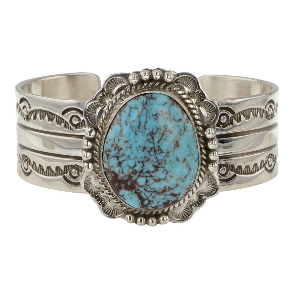 John Nelson Navajo Spiderweb Turquoise Cuff Bracelet (1 of 3)