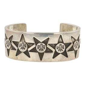 Navajo Plain Silver Thunderbird Cuff Bracelet