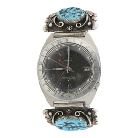 Leonard Chee Navajo Sleeping Beauty Nugget Turquoise Watch Bracelet