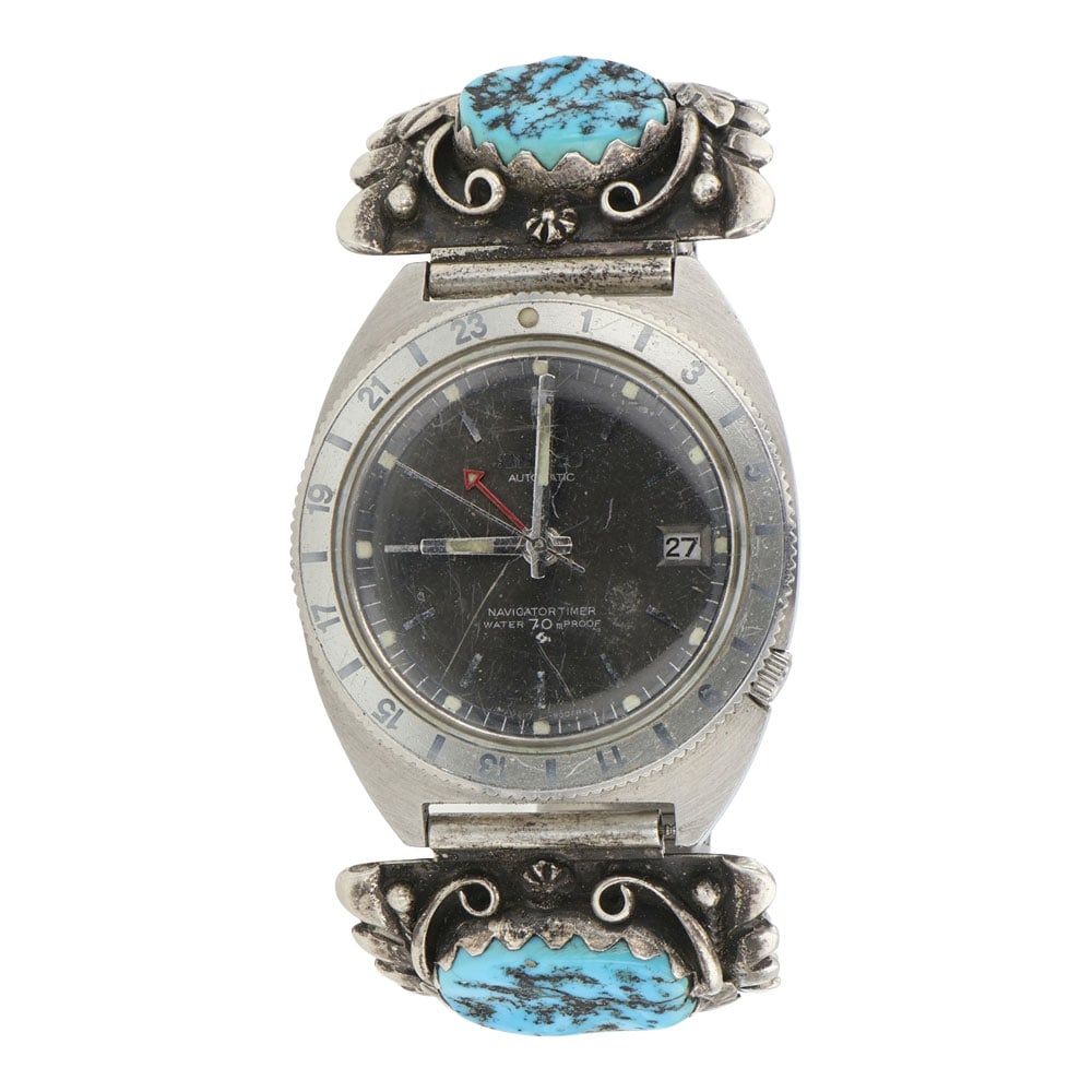 Leonard Chee Navajo Sleeping Beauty Nugget Turquoise Watch Bracelet: Sterling Silver | Genuine Sleeping Beauty Nugget Turquoise | Leonard Chee Navajo Sleeping Beauty Nugget Turquoise Watch Bracelet | Navajo Native American Southwest Indian Jewelry | Good (no breaks or