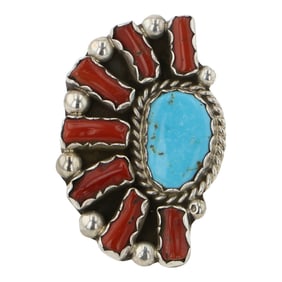 Navajo Mediterranean Coral & Kingman Turquoise Ring