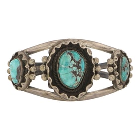 Vintage Navajo Nevada Turquoise Three Stone Bracelet