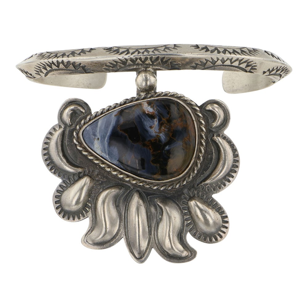 Robert Johnson Navajo Pietersite Cuff Bracelet: Sterling Silver | Genuine Pietersite | Robert Johnson Navajo Pietersite Cuff Bracelet | Navajo Native American Southwest Indian Jewelry | Good (no breaks or damages) | Approximate Weight: 40 Grams | B