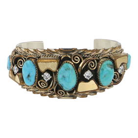 Navajo Sterling Silver & Gold Filled Sleeping Beauty Turquoise Cuff Bracelet (1 of 3)
