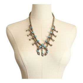 Vintage Navajo Sleeping Beauty Turquoise Squash Blossom Necklace