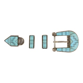 Stanford & Diane Cooche Zuni Sleeping Beauty Turquoise Inlay Ranger Set
