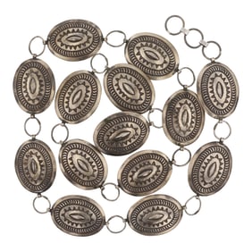 Vintage Navajo Plain Silver Deep Stamp Link Concho Belt