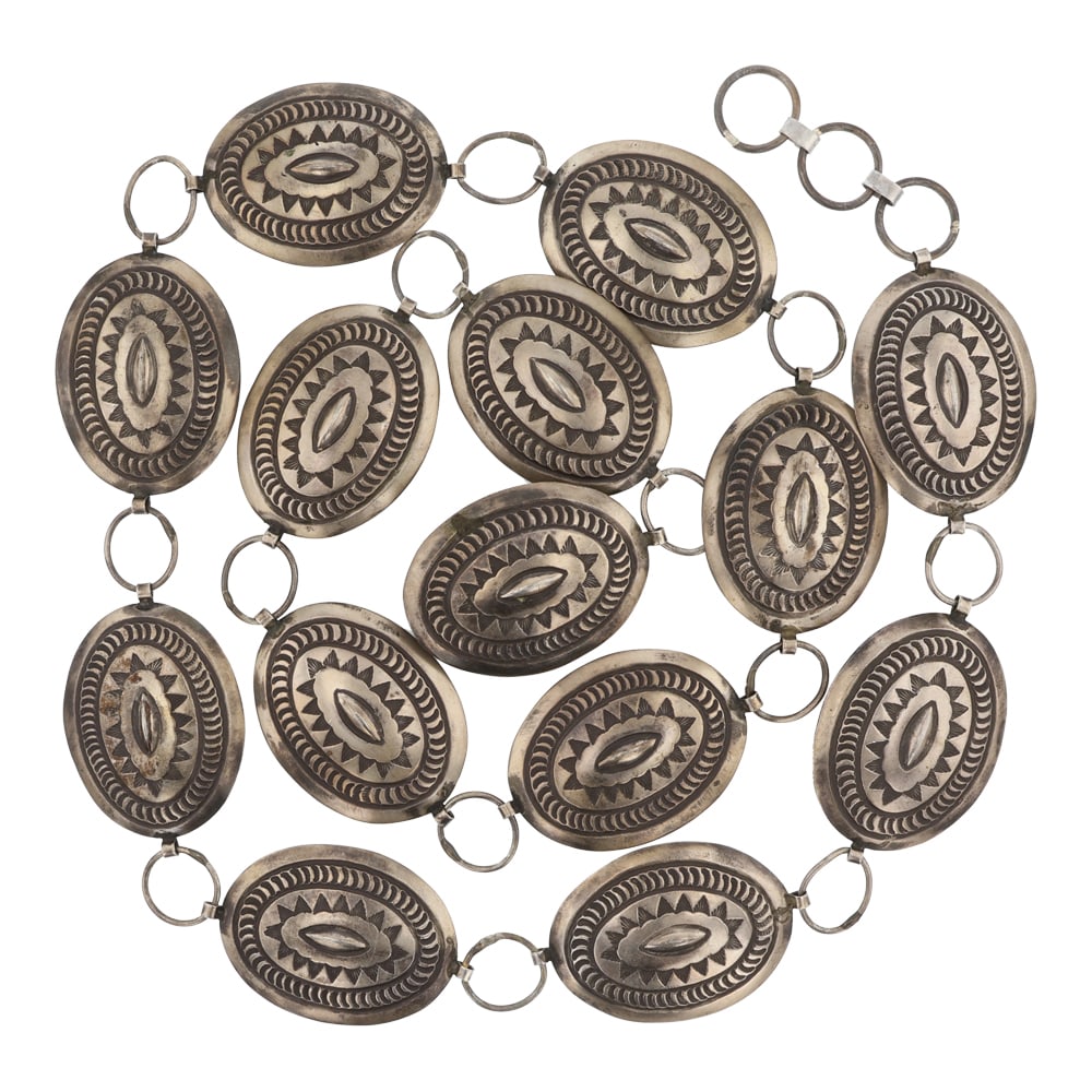 Vintage Navajo Plain Silver Deep Stamp Link Concho Belt (1 of 2)