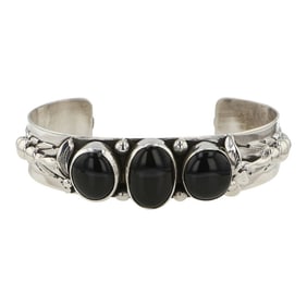 Toledo Navajo Black Onyx Three Stone Cuff Bracelet