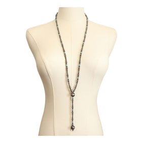 Navajo Oxidized Beads & Kingman Turquoise Lariat Necklace