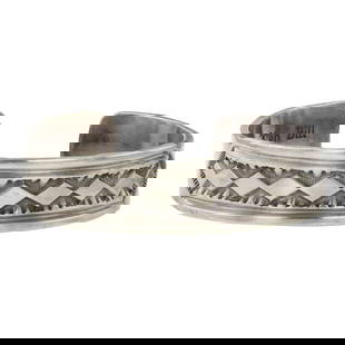 Mary & Ken Bill Navajo Plain Silver Heavy Stamp Men's Cuff Bracelet: Sterling Silver | | Mary & Ken Bill Navajo Plain Silver Heavy Stamp Men's Cuff Bracelet | Navajo Native American Southwest Indian Jewelry | Good (no breaks or damages) | Approximate Weight: 80