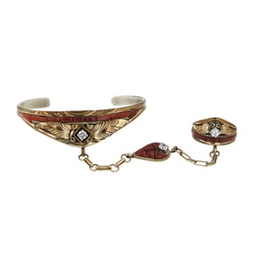Silver Ray Southwest Shop Vintage Mediterranean Coral & CZ Slave Bracelet
