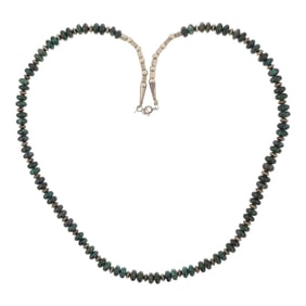 Navajo Sterling Silver & Chrysocolla Roundell Beads Necklace
