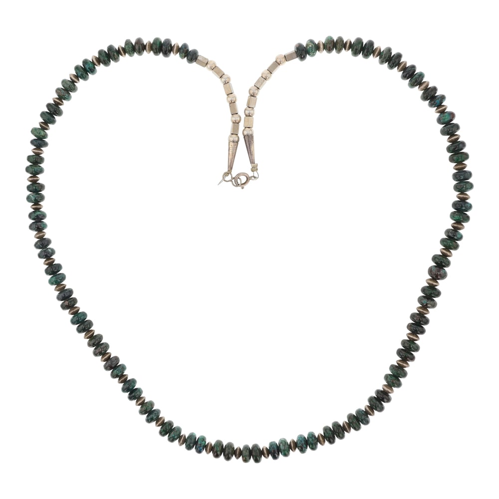 Navajo Sterling Silver & Chrysocolla Roundell Beads Necklace (1 of 3)
