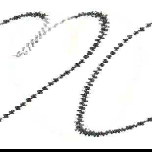 Navajo Sterling Silver & Chrysocolla Roundell Beads Necklace: Sterling Silver | Genuine Chrysocolla | Navajo Sterling Silver & Chrysocolla Roundell Beads Necklace | Navajo Native American Southwest Indian Jewelry | Good (no breaks or damages) | Approximate
