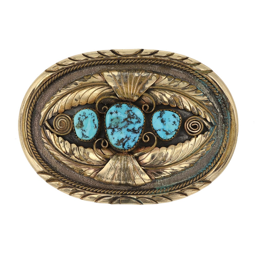 Ken Martinez Vintage Navajo Sleeping Beauty Turquoise Sterling Silver & 12K Gold Filled Blet Buckle (1 of 2)