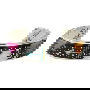 Mathew Jack Navajo Turquoise Acoma Jet & Synthetic Opal Micro Inlay Cuff Bracelet: Sterling Silver | Genuine Turquoise, Acoma Jet & Synthetic Opal | Mathew Jack Navajo Turquoise Acoma Jet & Synthetic Opal Micro Inlay Cuff Bracelet | Navajo Native American Southwest Indian Jewelry