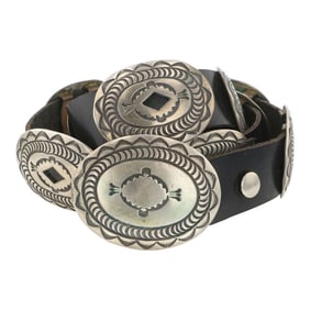 Vintage Navajo Plain Silver Stamp-Work Concho Belt