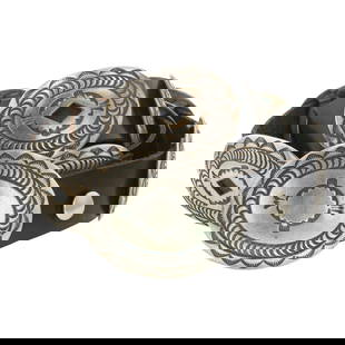 Vintage Navajo Plain Silver Stamp-Work Concho Belt: Sterling Silver | | Vintage Navajo Plain Silver Stamp-Work Concho Belt | Navajo Native American Southwest Indian Jewelry | Good (no breaks or damages) | Approximate Weight: 302 Grams | Belt: 44"