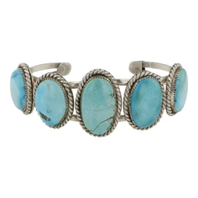 Navajo Compitos Turquoise Five Stone Cuff Bracelet