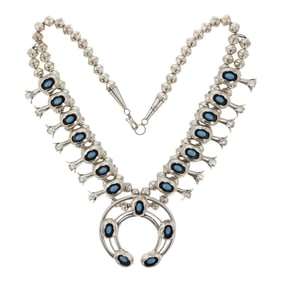 Navajo Synthetic Opal Shadowbox Squash Blossom Necklace