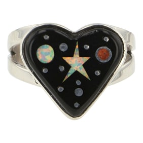 Mathew Jack Navajo Acoma Jet & Synthetic Opal Micro Inlay Ring