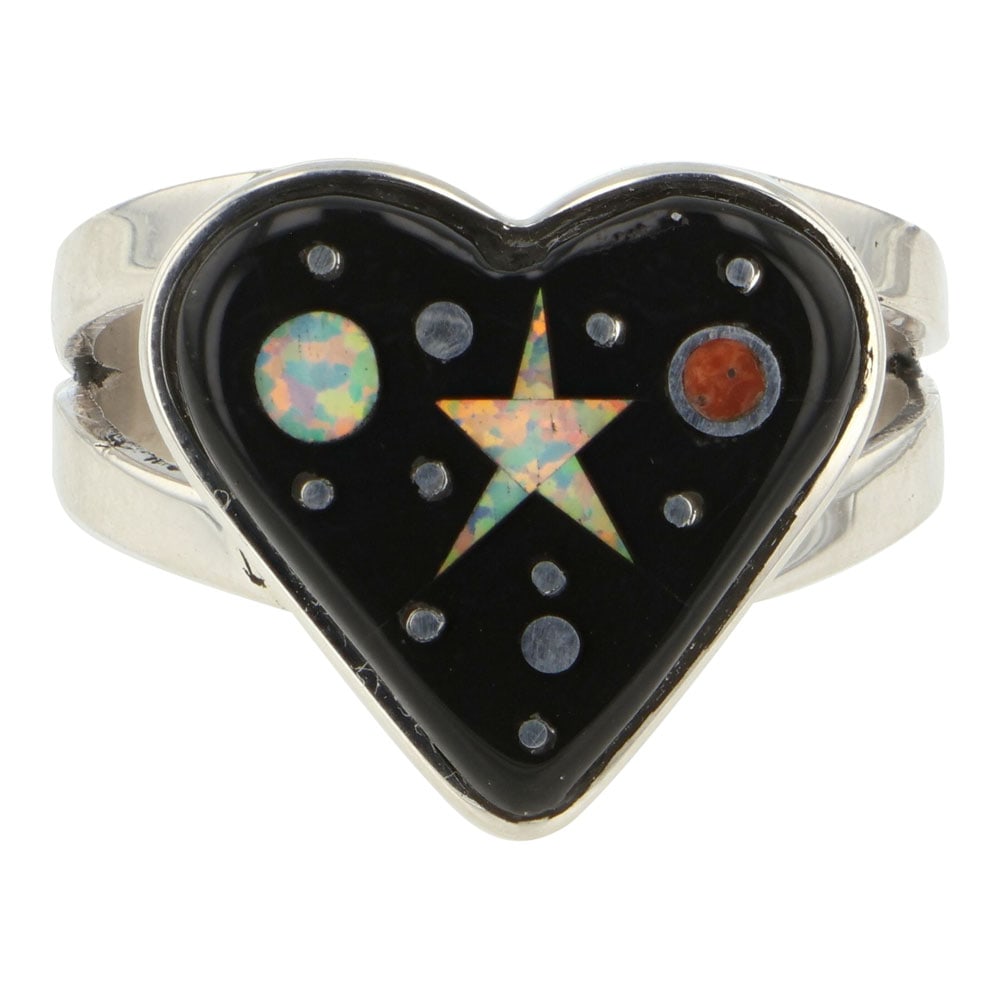 Mathew Jack Navajo Acoma Jet & Synthetic Opal Micro Inlay Ring (1 of 3)