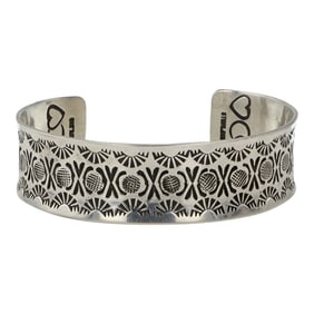 Navajo Sterling Silver Stamp-Work Contemporary Cuff Bracelet
