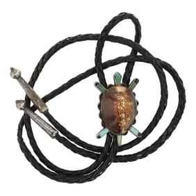 Vintage Zuni Turquoise & Shell Turtle Bolo Tie
