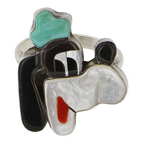 Whimsical Native American Zuni Coral Jet Mother Of Pearl Sterling Silver Minnie Mouse Ring Whimsical Native American Zuni Coral Jet Mother Of Pearl Sterling Silver Minnie Mouse Ring