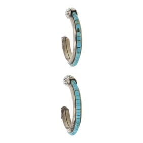 Vintage Navajo Nevada Turquoise hoop Earrings