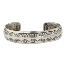 Gilbert Begay Navajo Sterling Silver Stamp-Work Cuff Bracelet