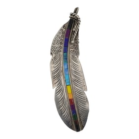 Navajo Sterling Silver & Glass Beadwork Feather Hair Barrette