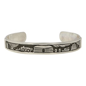Tillie Jon Navajo Plain Silver Story Teller Cuff Bracelet