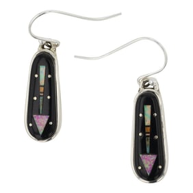Mathew Jack Navajo Acoma Jet & Synthetic Opal Micro Inlay Earrings