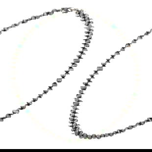 Navajo Turquoise & Oxidized Beads Mixed Sizes Necklace: Sterling Silver | Genuine Turquoise | Navajo Turquoise & Oxidized Beads Mixed Sizes Necklace | Navajo Native American Southwest Indian Jewelry | Good (no breaks or damages) | Approximate Weight: