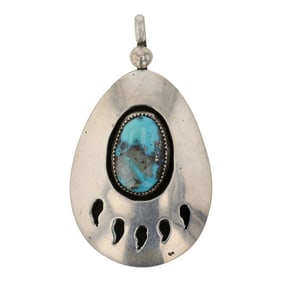 Vintage Navajo Turquoise Bearpaw Pendant