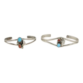 Navajo Turquoise & Coral Baby Bracelets Lot of Two