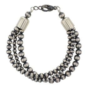 Navajo Oxidized Beads Three Strand 4,5,6 Mm Bracelet
