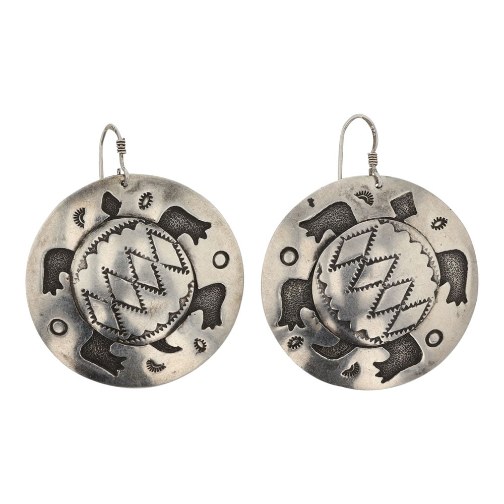 Vintage Navajo Plain Silver Turtle Earrings (1 of 2)